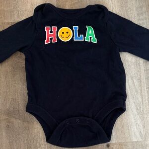 Black Kids One-Piece Bodysuit with Colorful "HOLA" Graphic